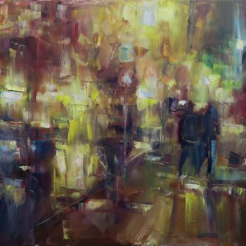Painting titled "À travers la pluie…" by Marta Lipowska, Original Artwork, Oil Mounted on Wood Stretcher frame
