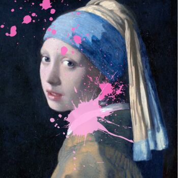 Digital Arts titled "Girl with a Pearl E…" by Chun Yu Guan, Original Artwork, AI generated image Mounted on Cardboard