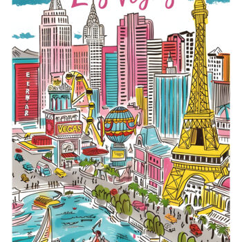 Digitale Kunst getiteld "Vibrant Las Vegas C…" door Chun Yu Guan, Origineel Kunstwerk, AI gegenereerde afbeelding Gemonteerd…