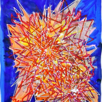 Pittura intitolato "Explosion 7.16 bleue" da Baptiste Laurent, Opera d'arte originale, Acquarello