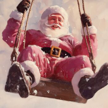 Digital Arts titled "Santa Claus Swingin…" by Chun Yu Guan, Original Artwork, AI generated image Mounted on Cardboard