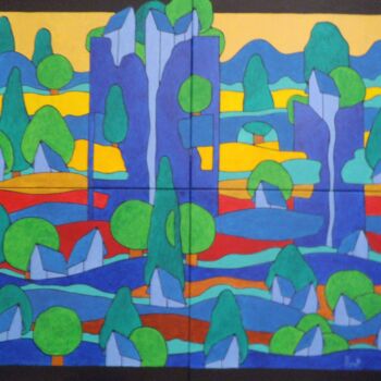 Painting titled "COUCHER DE SOLEIL S…" by Michel Marant, Original Artwork, Acrylic Mounted on Wood Stretcher frame