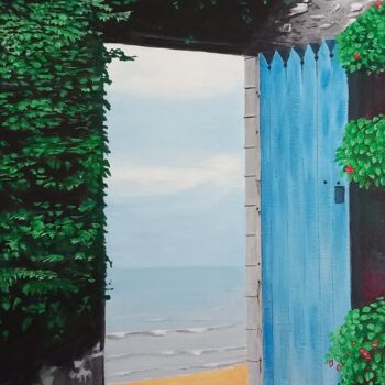 Painting titled "Door to the sea" by Paul Sullivan, Original Artwork, Acrylic Mounted on Wood Stretcher frame