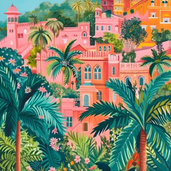 「Tropical Palace Ret…」というタイトルのデジタルアーツ 春宇 关によって, オリジナルのアートワーク, AI生成画像 段ボールにマウント