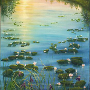 제목이 "Serene lily pond"인 미술작품 Ludmilla Ukrow로, 원작, 기름 나무 들것 프레임에 장착됨