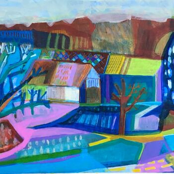 Painting titled "Ferme en Eure et lo…" by Pierre-Marie Blardoni, Original Artwork, Acrylic Mounted on Cardboard