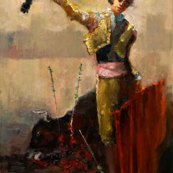 Painting titled "his fate" by Pavel Filin, Original Artwork, Oil Mounted on Wood Stretcher frame