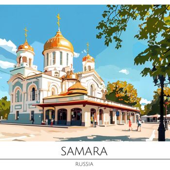 Digitale Kunst mit dem Titel "Samara's Golden Dom…" von Chun Yu Guan, Original-Kunstwerk, KI-generiertes Bild Auf Karton mon…
