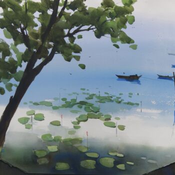 Painting titled "Leafy patterns, tra…" by Prashant Prabhu, Original Artwork, Watercolor