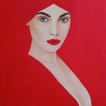 Painting titled "La Dame en rouge" by Paul Sullivan, Original Artwork, Acrylic Mounted on Wood Stretcher frame