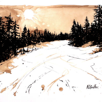 Malerei mit dem Titel "Sur les pistes de V…" von Nicolas Le Guillou, Original-Kunstwerk, Tinte