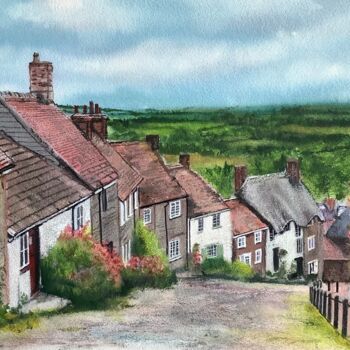 Картина под названием "Gold Hill, Dorset." - Darrencareyart Darren Carey, Подлинное произведение искусства, Акварель Установ…