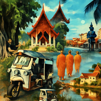 Estampas & grabados titulada "Tuk-Tuk and Temple…" por Patrick John Bennett (Patrice), Obra de arte original, Fotografía dig…