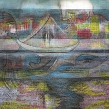 "Sicherer Hafen" başlıklı Tekstil Sanatı Danjana Brandes tarafından, Orijinal sanat, Tebeşir Ahşap Sedye çerçevesi üzerine m…