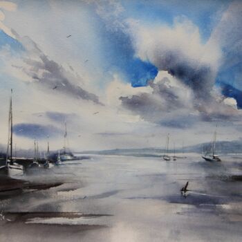 Peinture intitulée "SUNNY DAY IN THE BA…" par Mkate, Œuvre d'art originale, Aquarelle