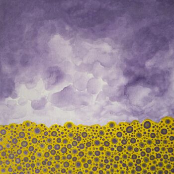 Schilderij getiteld "Sunflowers and Purp…" door Jorge Gonzalez, Origineel Kunstwerk, Acryl Gemonteerd op Frame voor houten b…
