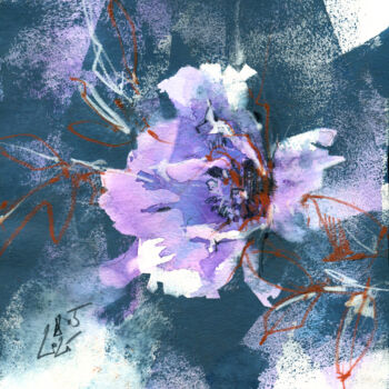 Pintura intitulada "Peony in Moonlight" por Ksenia Selianko, Obras de arte originais, Aquarela