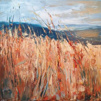 Painting titled "Burning blades" by Emilia Milcheva, Original Artwork, Oil Mounted on Wood Stretcher frame