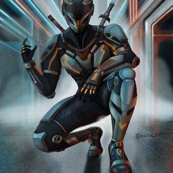 Arts numériques intitulée "Cyberpunk biker" par Nataly Kozintseva, Œuvre d'art originale, Peinture numérique