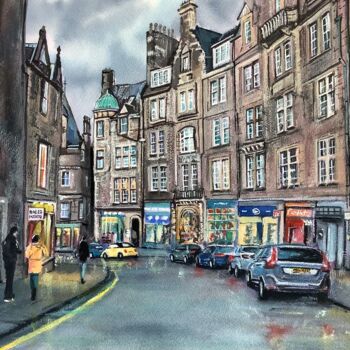 Картина под названием "Edinburgh, Cockburn…" - Darrencareyart Darren Carey, Подлинное произведение искусства, Акварель