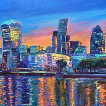 Картина под названием "London City Skyline…" - Adriana Dziuba, Подлинное произведение искусства, Акрил