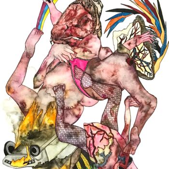 Dessin intitulée "Ping Pong" par Julie Lorinet, Œuvre d'art originale, Aquarelle