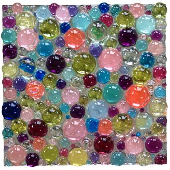 Schilderij getiteld "Colorful bubbles of…" door Julia Mauri, Origineel Kunstwerk, Hars Gemonteerd op Glas