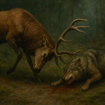 Digital Arts με τίτλο "The Antlers Strike…" από Alberto Capitani, Αυθεντικά έργα τέχνης, Εικόνα που δημιουργήθηκε με AI