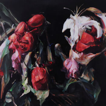 Painting titled "The Melancholy Rose" by Hoho Kuo, Original Artwork, Acrylic Mounted on Wood Stretcher frame