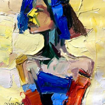 제목이 "Portrait in Blue an…"인 미술작품 Vahe Bagumyan로, 원작, 기름 나무 들것 프레임에 장착됨