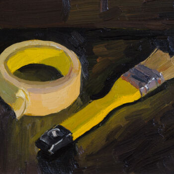 Pittura intitolato ""Tape and Brush"" da Serhii Zavadenko, Opera d'arte originale, Olio