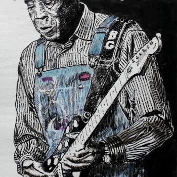 「Buddy Guy」というタイトルの描画 Leszek Gaczkowskiによって, オリジナルのアートワーク, インク