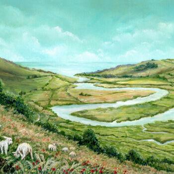 Schilderij getiteld "Cuckmere Haven afte…" door Sonia Finch, Origineel Kunstwerk, Olie Gemonteerd op Frame voor houten branc…