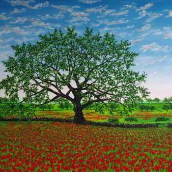 Pittura intitolato "A Feild Of Poppies" da Hazel Thomson, Opera d'arte originale, Olio Montato su Telaio per barella in legno