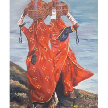 Painting titled "rajasthani lady, In…" by Shree Krishnam Arts Manish Vaishnav, Original Artwork, Acrylic