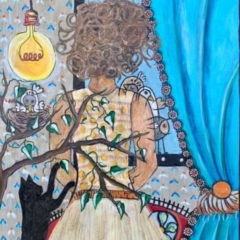 Peinture intitulée "L'attente" par Ateliermf12, Œuvre d'art originale, Collages Monté sur Châssis en bois