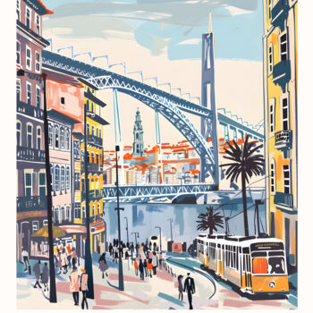 Digital Arts titled "Porto's Vibrant Cit…" by Chun Yu Guan, Original Artwork, AI generated image Mounted on Cardboard