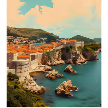 Digital Arts titled "Dubrovnik Coastal E…" by Chun Yu Guan, Original Artwork, AI generated image Mounted on Cardboard