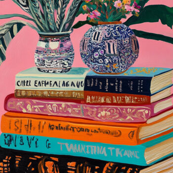Digital Arts titled "Colorful Books and…" by Chun Yu Guan, Original Artwork, AI generated image Mounted on Cardboard