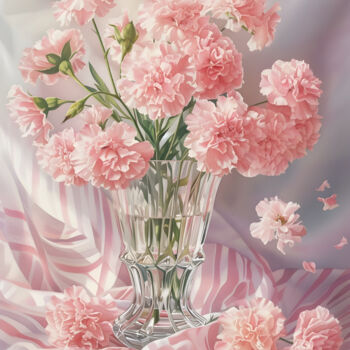 Digital Arts titled "Elegant Pink Carnat…" by Chun Yu Guan, Original Artwork, AI generated image Mounted on Cardboard