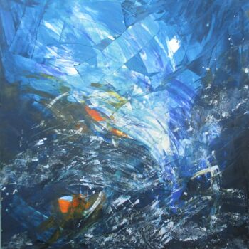 Schilderij getiteld "Blauwerte" door Sonja Zeltner-Müller, Origineel Kunstwerk, Olie Gemonteerd op Frame voor houten brancard