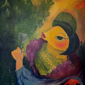 Schilderij getiteld "Cheers (aka “Herrin…" door Anastasiia Lodde, Origineel Kunstwerk, Acryl Gemonteerd op Frame voor houten…