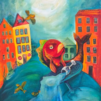 Schilderij getiteld "The accident" door Anastasiia Lodde, Origineel Kunstwerk, Acryl Gemonteerd op Frame voor houten brancard