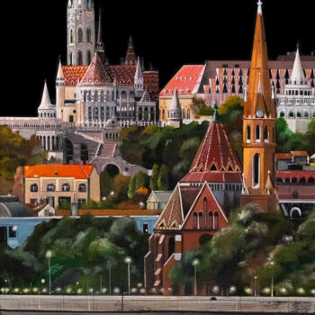 Painting titled "BUDAPEST AT NIGHT" by Tetiana Tiplova, Original Artwork, Oil