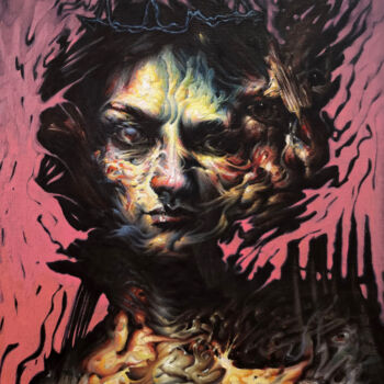 Schilderij getiteld "Coronation of Ashes" door Bogdan Dide, Origineel Kunstwerk, Olie Gemonteerd op Frame voor houten branca…