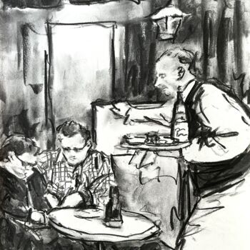 Tekening getiteld "The longest shift." door Victoria General, Origineel Kunstwerk, Houtskool