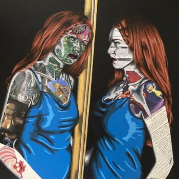 拼贴 标题为“Doppelgänger” 由Annabelle Amory, 原创艺术品, 丙烯 安装在木质担架架上