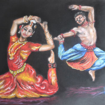 Drawing titled "Couple de danseurs…" by Isabelle Blanc, Original Artwork, Pastel Mounted on Cardboard