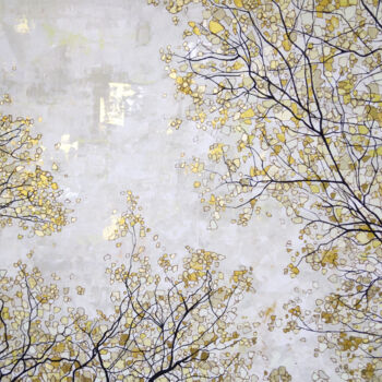 Painting titled "Ciel d'ambre" by Sophie Cantou, Original Artwork, Acrylic Mounted on Wood Stretcher frame