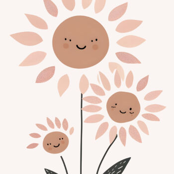 「Cheerful Sunflowers…」というタイトルのデジタルアーツ 春宇 关によって, オリジナルのアートワーク, AI生成画像 段ボールにマウント
